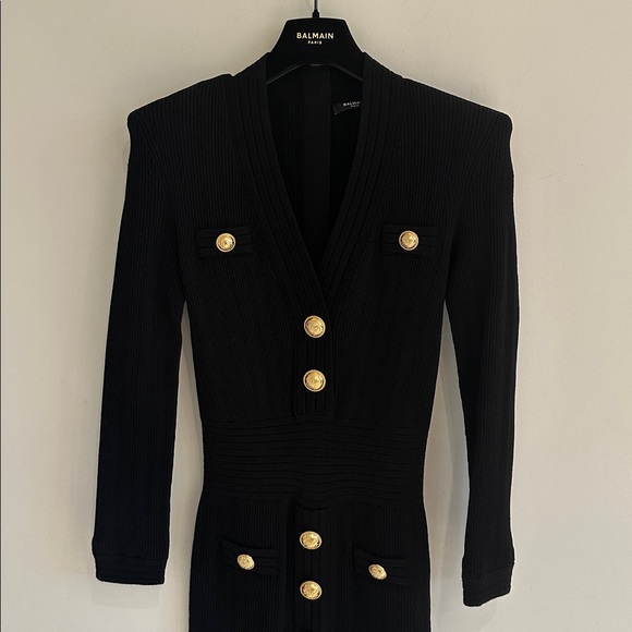 Balmain Short knitted dress with gold buttons black black - Picture 6 of 11